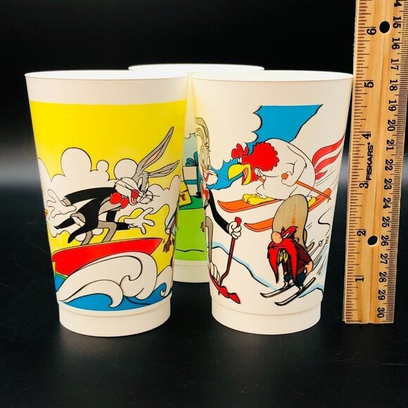 1990 Looney Tunes Plastic Tumblers Set of 3 Vintage McDonald's Coca Cola Cups - Picture 11 of 11